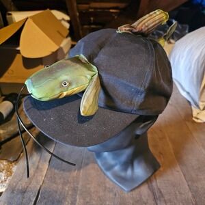 Joke Gag Meme Fishing Outdoors Sport Vintage Hat with Plush Fish One Size